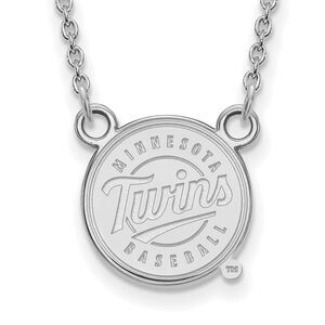 10K White Gold MLB Minnesota Twins Large Logo Disc Necklace, 18 Inch